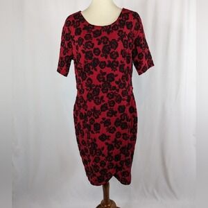 Covington Red Black Roses Floral Faux Wrap Exposed Zipper A-Line Dress Large NWT